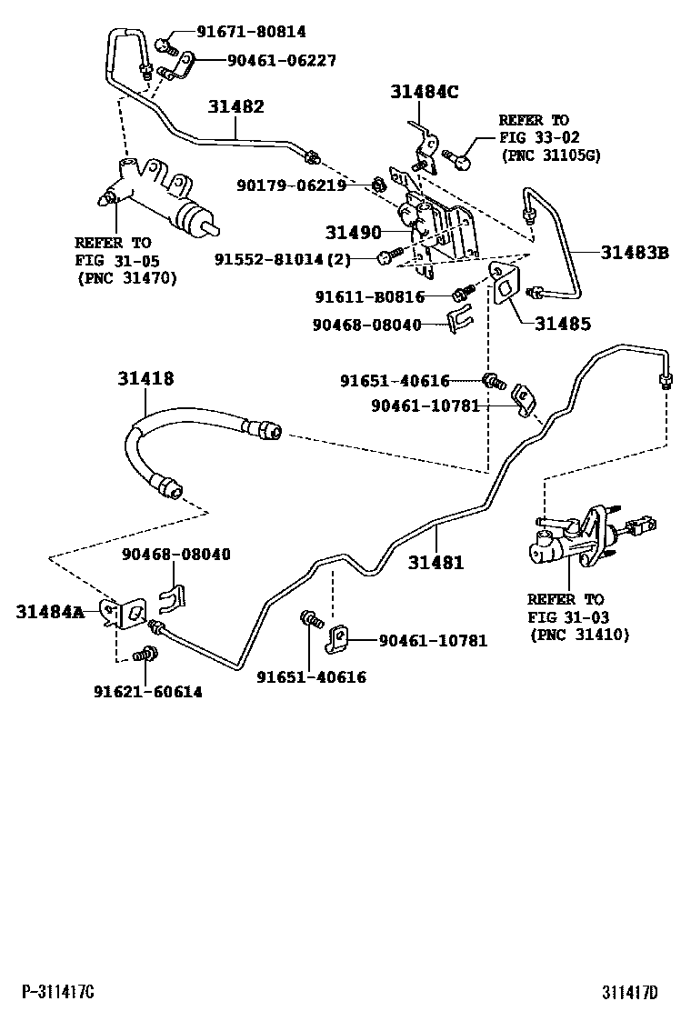 Toyota COROLLA 离合器踏板和挠性软管 EPC diagram — 311417D