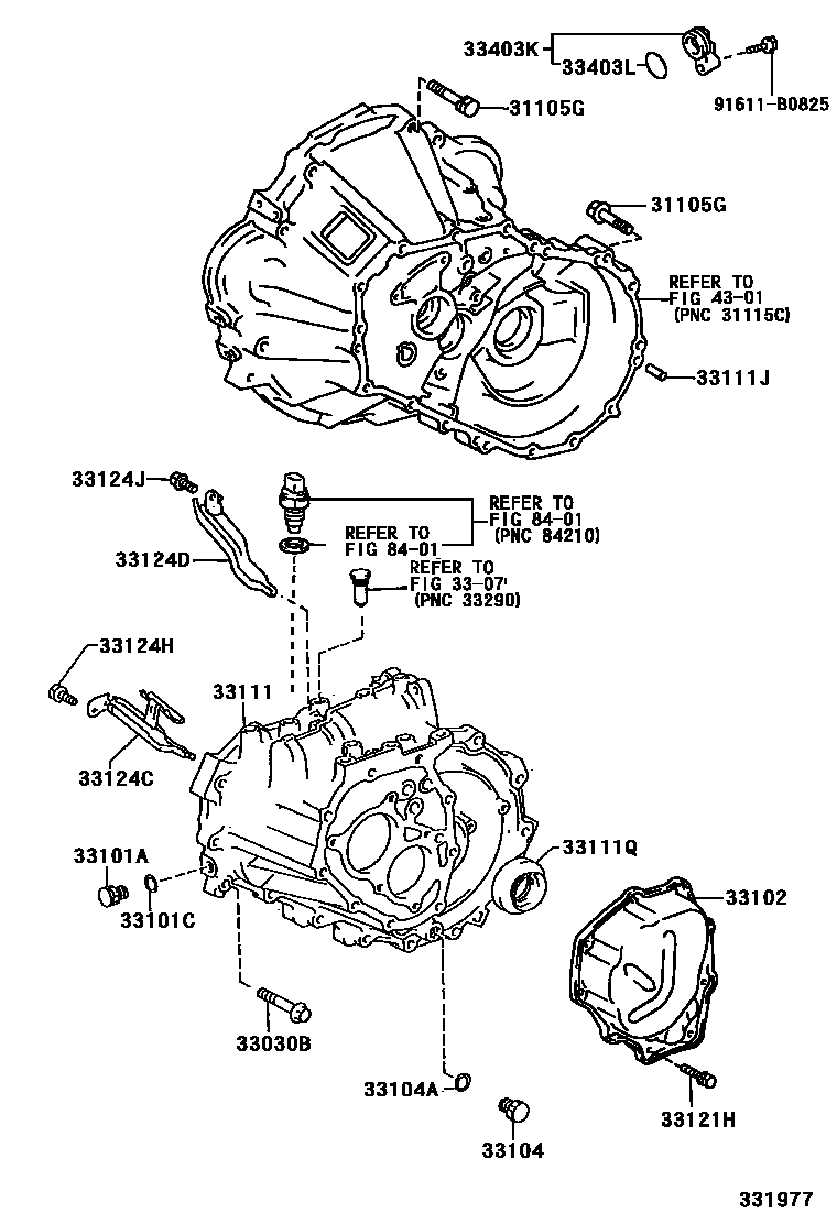 Toyota COROLLA 离合器壳和变速器壳(MTM) EPC diagram — 331977