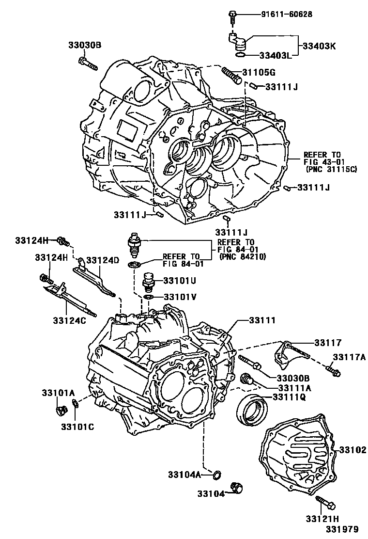 Toyota COROLLA 离合器壳和变速器壳(MTM) EPC diagram — 331979