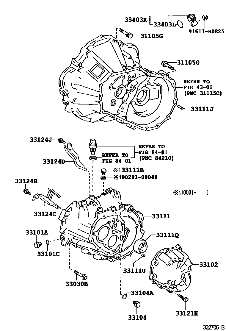 Toyota COROLLA 离合器壳和变速器壳(MTM) EPC diagram — 332706B