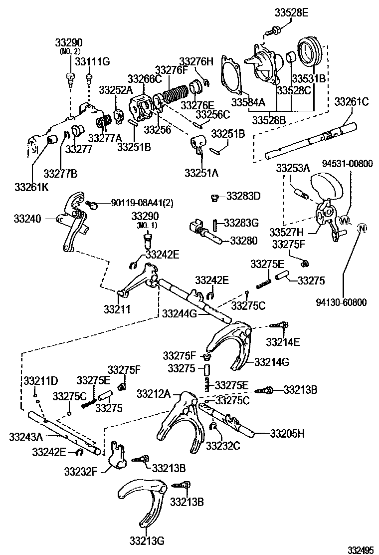 Toyota COROLLA 换档拨叉和换档杆轴(MTM) EPC diagram — 332495
