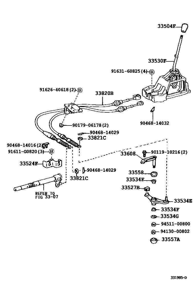 Toyota COROLLA Shift Lever & Retainer EPC diagram — 331985D