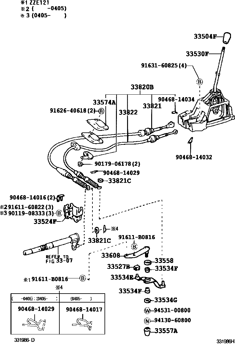 Toyota COROLLA Shift Lever & Retainer EPC diagram — 331986H