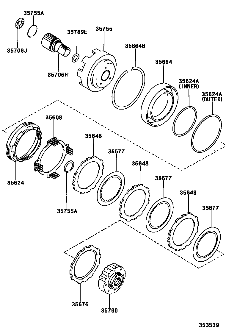 Toyota COROLLA 中央支架和行星太阳齿轮(ATM) EPC diagram — 353539
