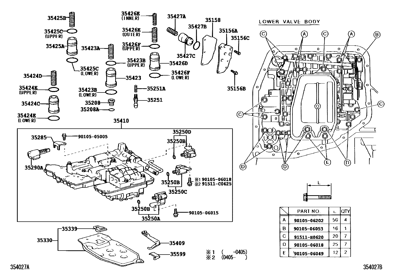Toyota COROLLA 阀体和滤油网(ATM) EPC diagram — 354027B
