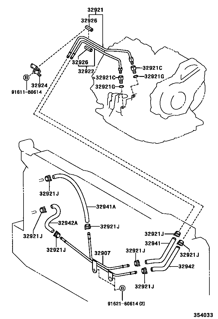 Toyota COROLLA 变速器油冷却器和配管(ATM) EPC diagram — 354033