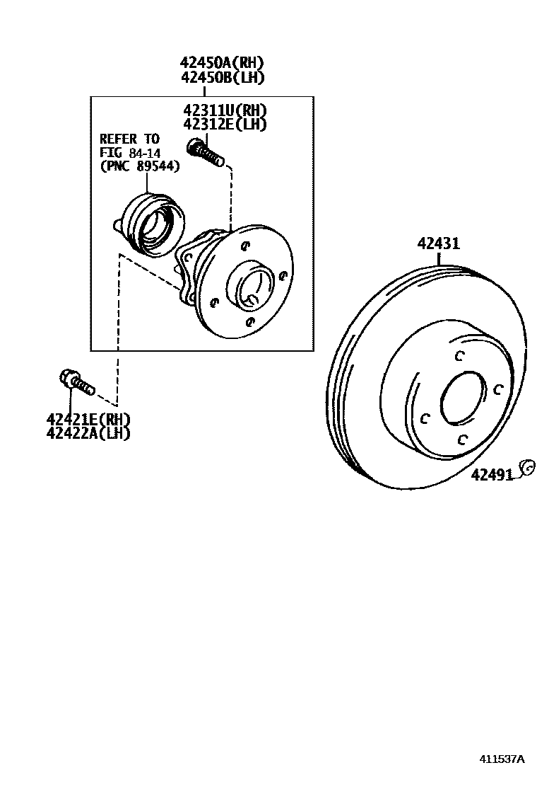 Toyota COROLLA 后桥半轴和后桥轮毂 EPC diagram — 411537A