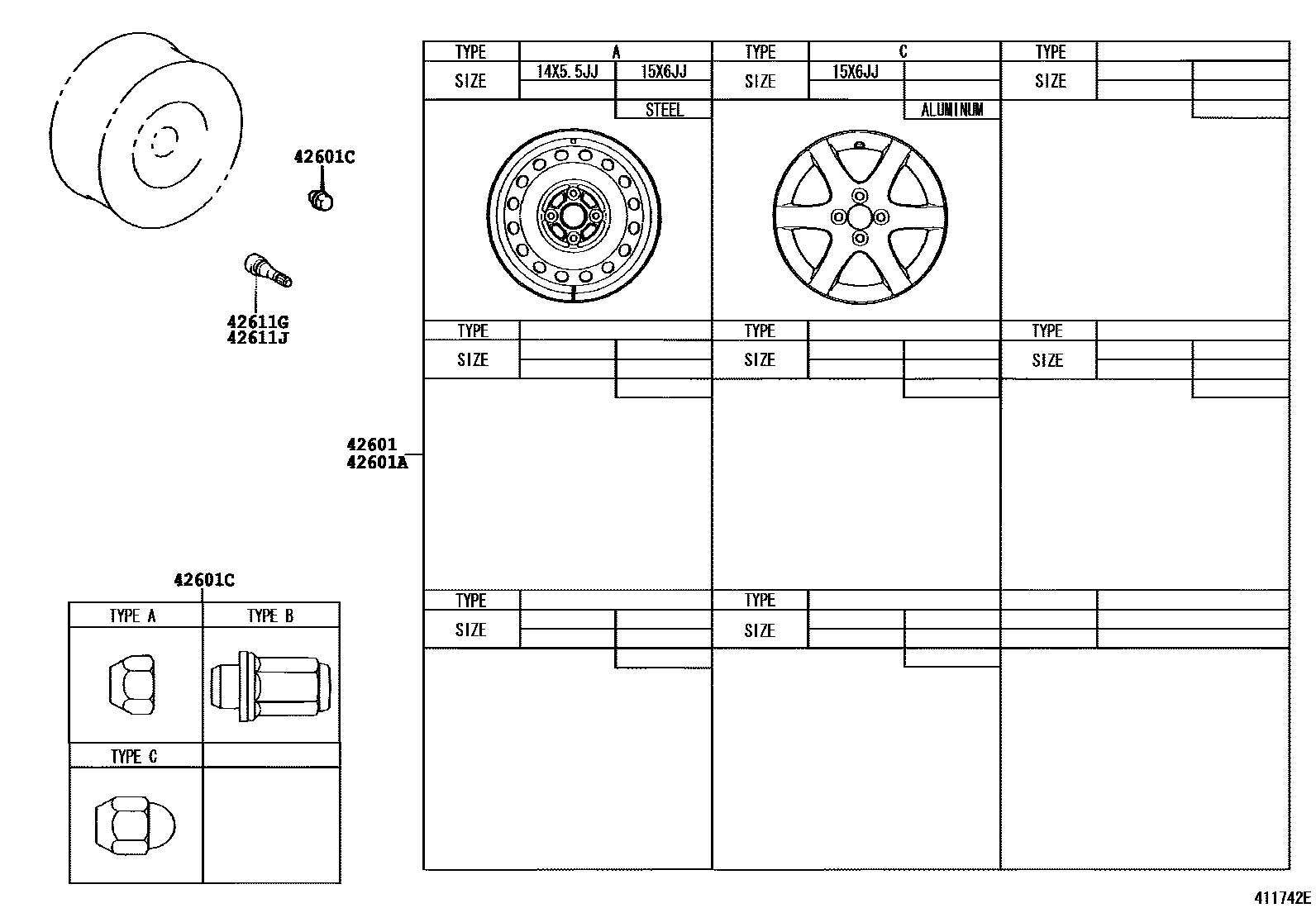 Toyota COROLLA 车轮和车轮盖 EPC diagram — 411742E