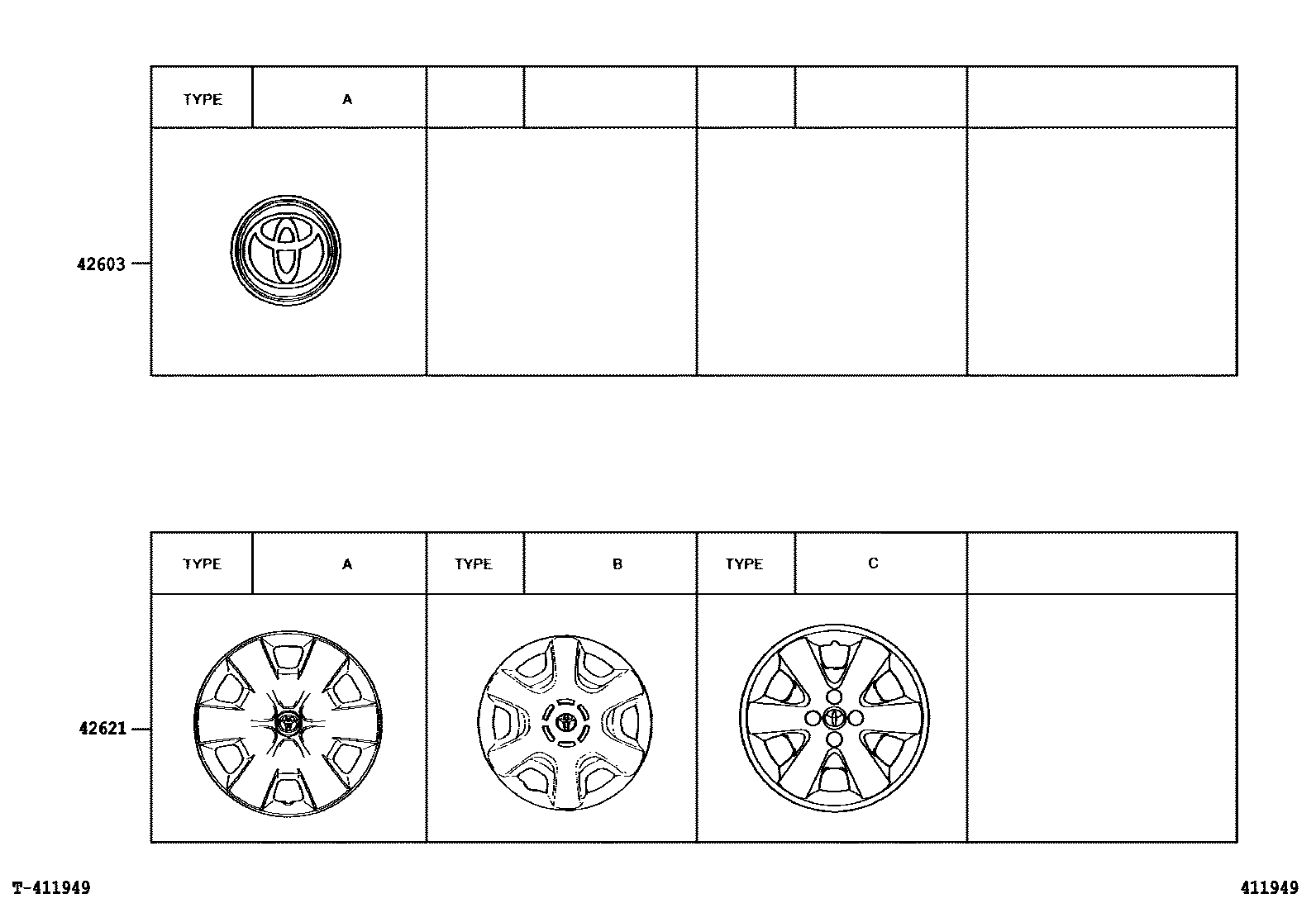 Toyota COROLLA 车轮和车轮盖 EPC diagram — 411949