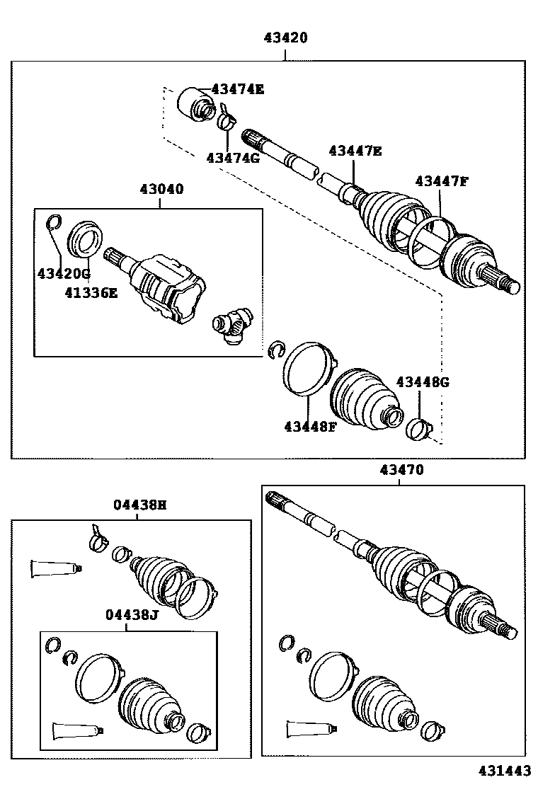 Toyota COROLLA Front Drive Shaft EPC diagram — 431443