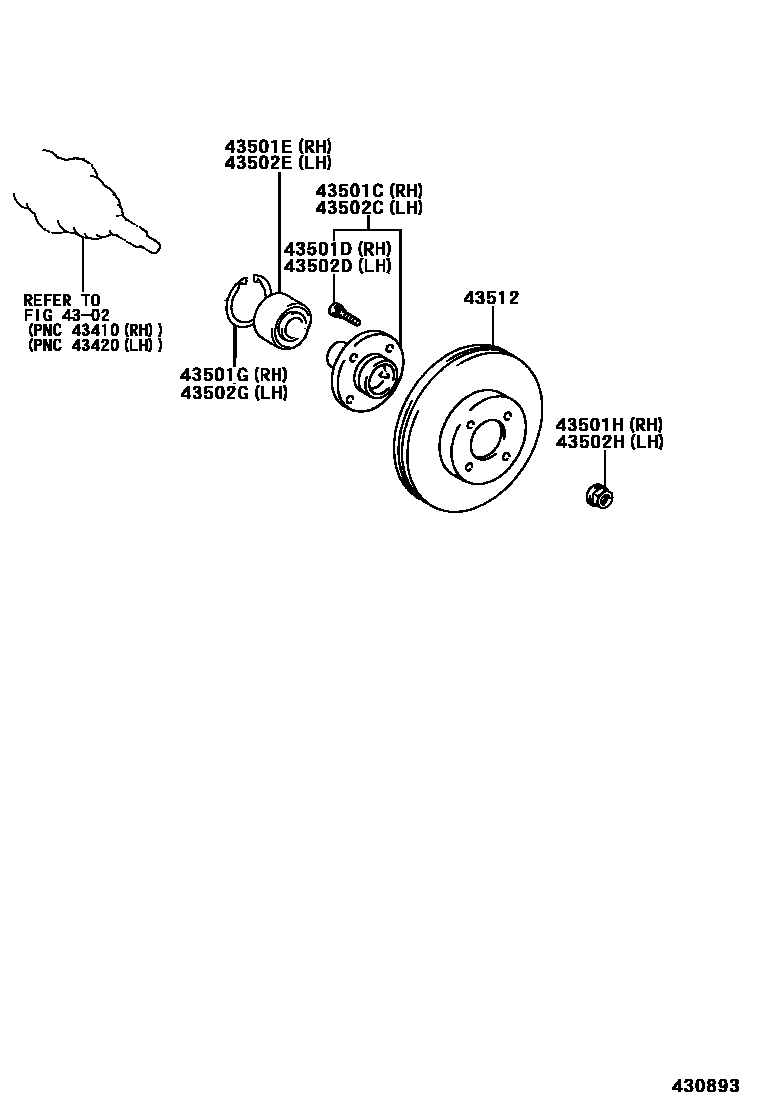 Toyota COROLLA Front Axle Hub EPC diagram — 430893