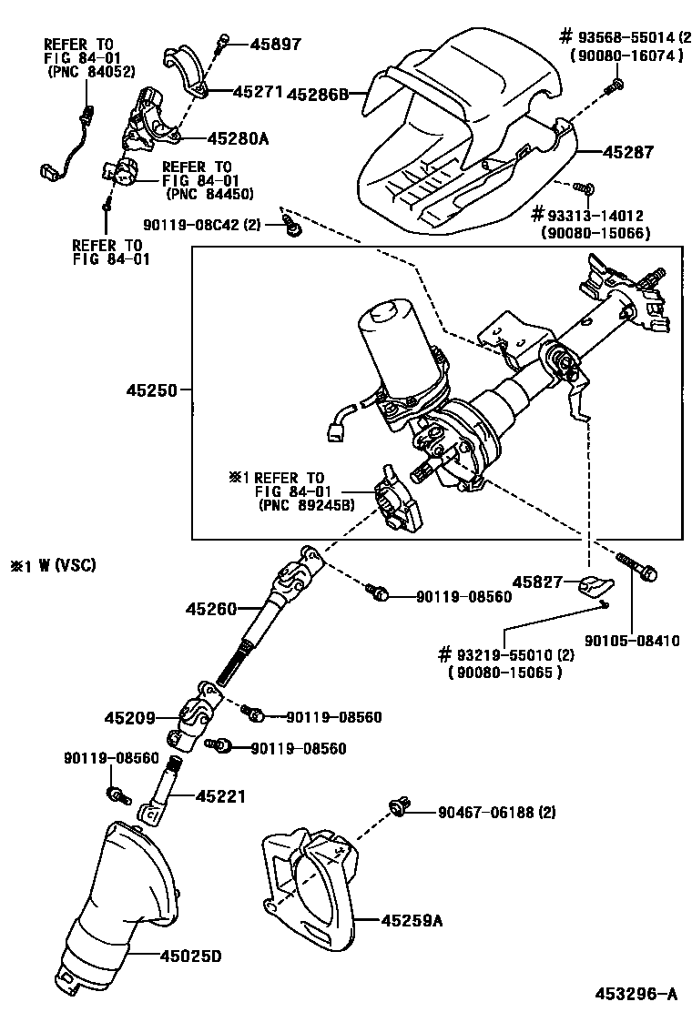 Toyota COROLLA Steering Column & Shaft EPC diagram — 453296A