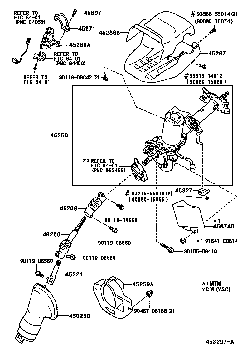 Toyota COROLLA Steering Column & Shaft EPC diagram — 453297A