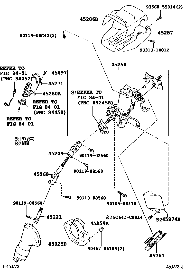 Toyota COROLLA Steering Column & Shaft EPC diagram — 453773J