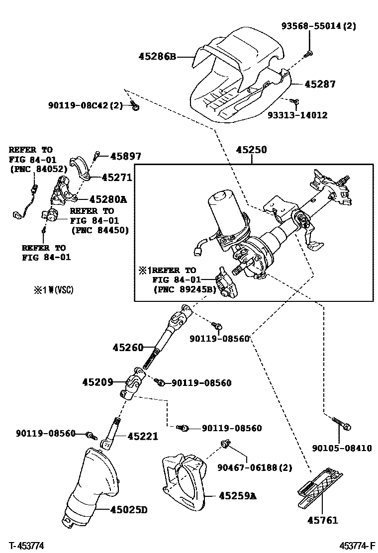 Toyota COROLLA Steering Column & Shaft EPC diagram — 453774F
