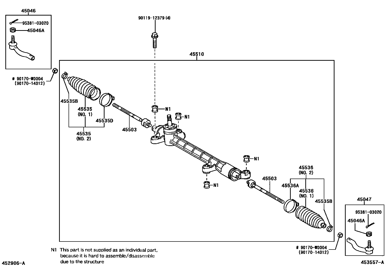 Toyota COROLLA 前转向齿轮和连杆 EPC diagram — 453557A