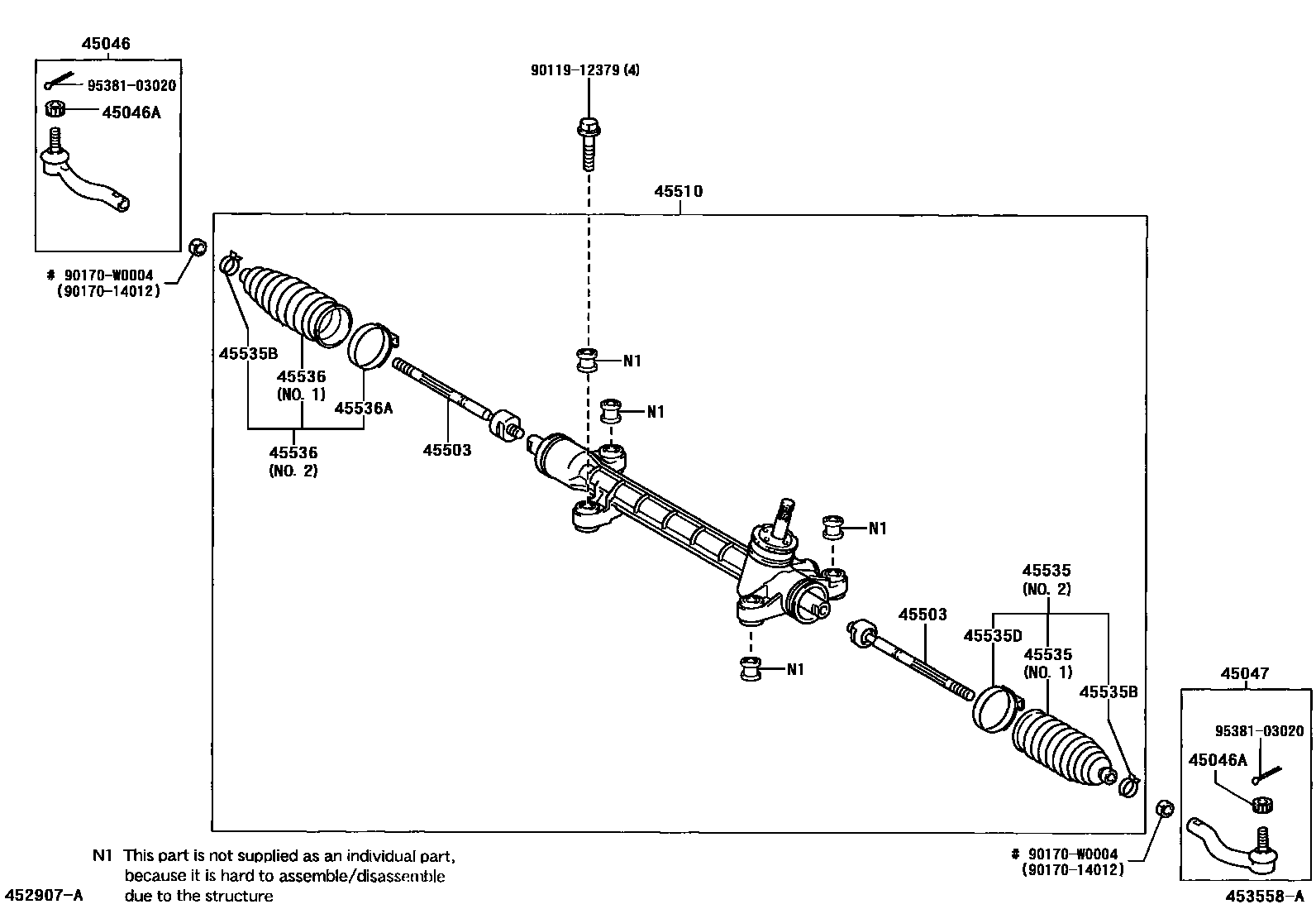 Toyota COROLLA 前转向齿轮和连杆 EPC diagram — 453558A