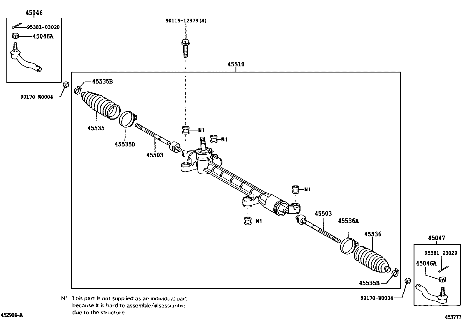 Toyota COROLLA 前转向齿轮和连杆 EPC diagram — 453777