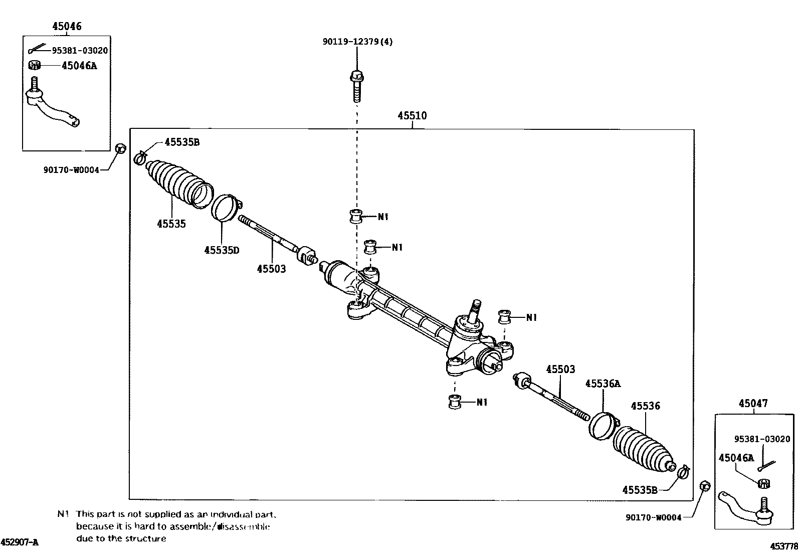 Toyota COROLLA 前转向齿轮和连杆 EPC diagram — 453778