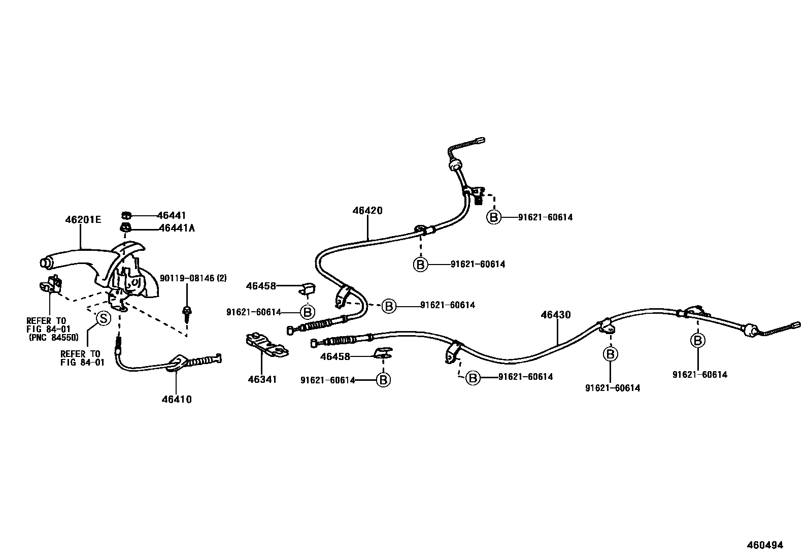 Toyota COROLLA Parking Brake & Cable EPC diagram — 460494