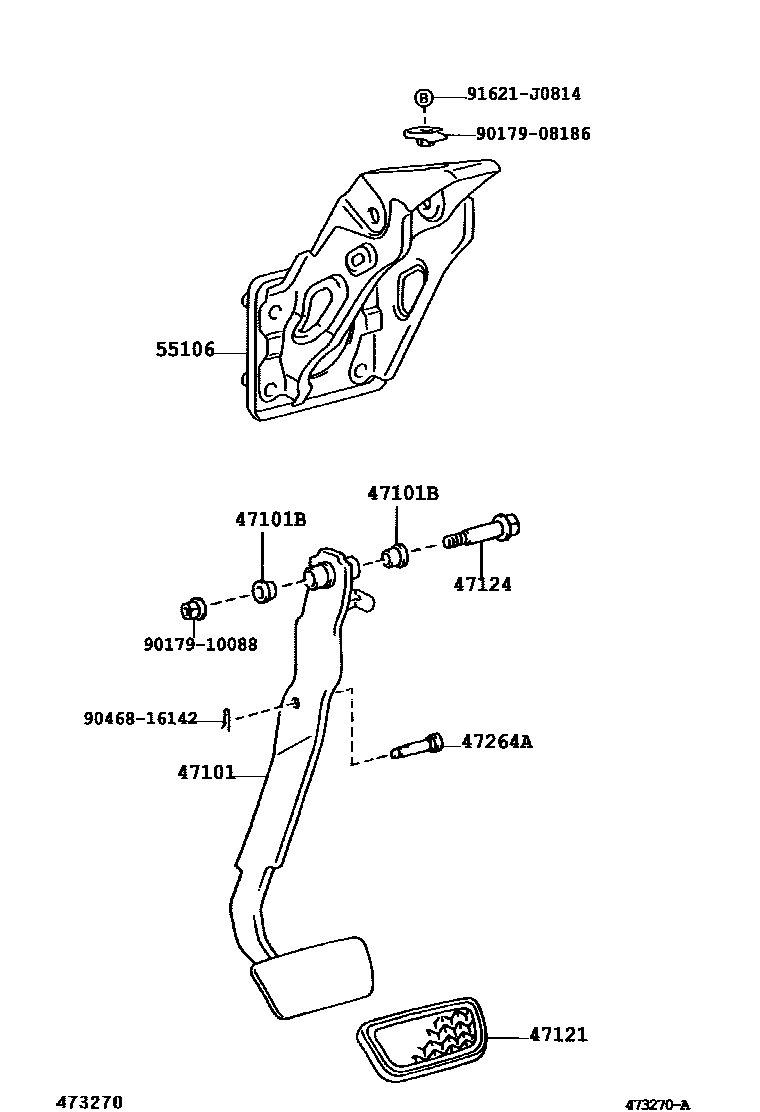 Toyota COROLLA Brake Pedal & Bracket EPC diagram — 473270A