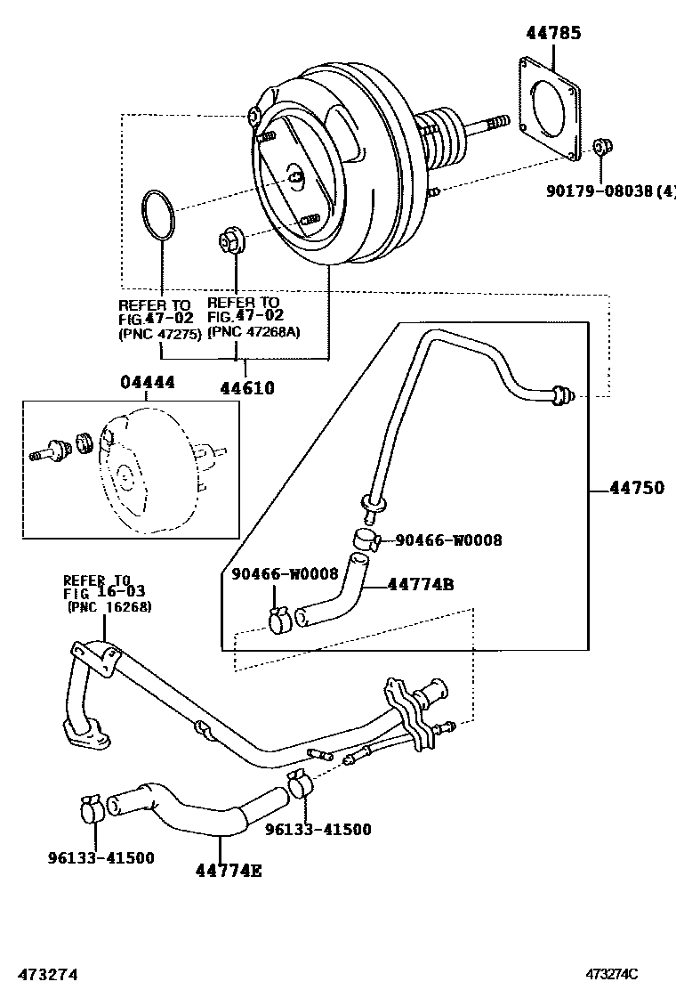 Toyota COROLLA 制动助力器和真空管 EPC diagram — 473274C