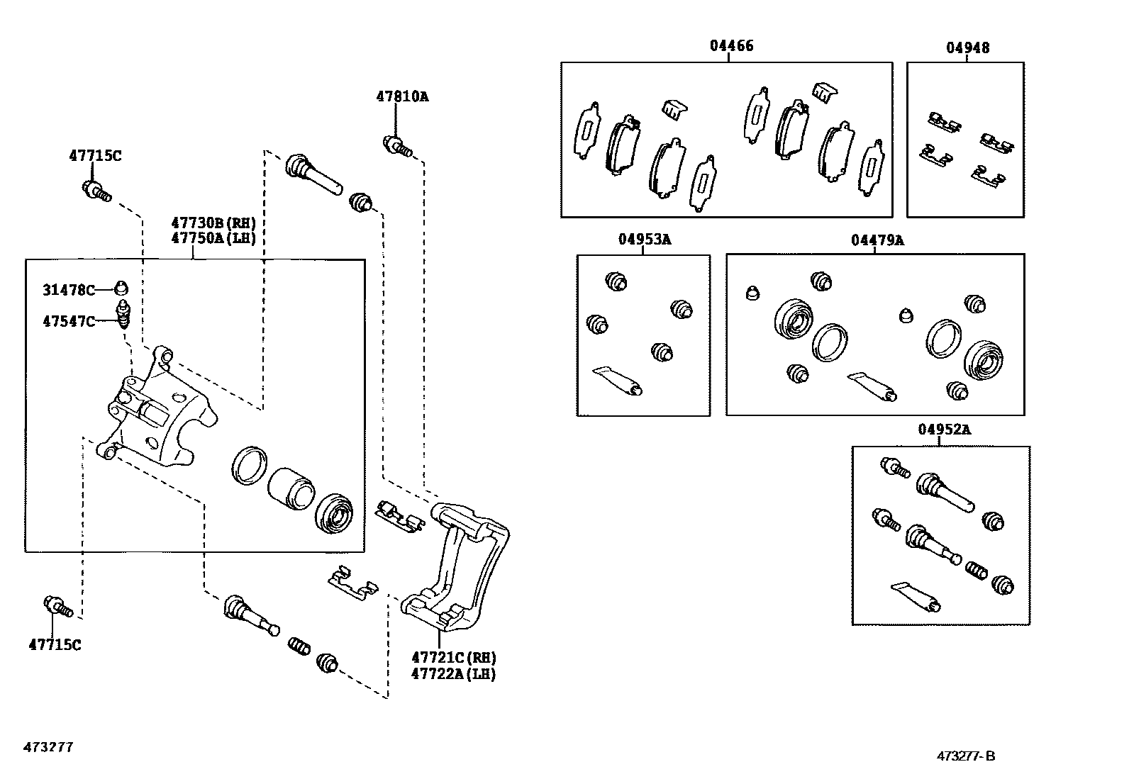 Toyota COROLLA 后盘式制动器卡钳和防尘罩 EPC diagram — 473277B
