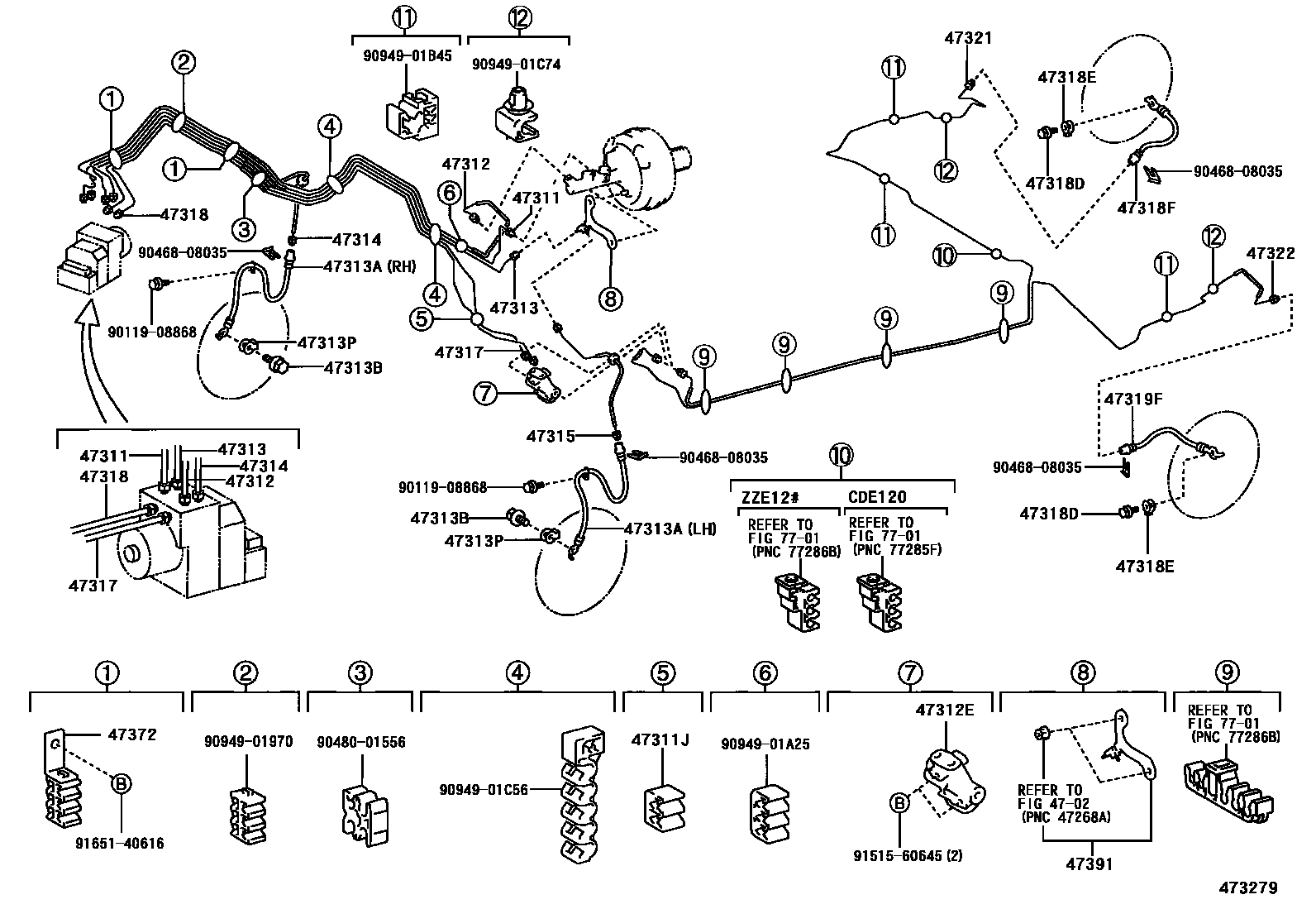 Toyota COROLLA 制动配管和卡箍 EPC diagram — 473279