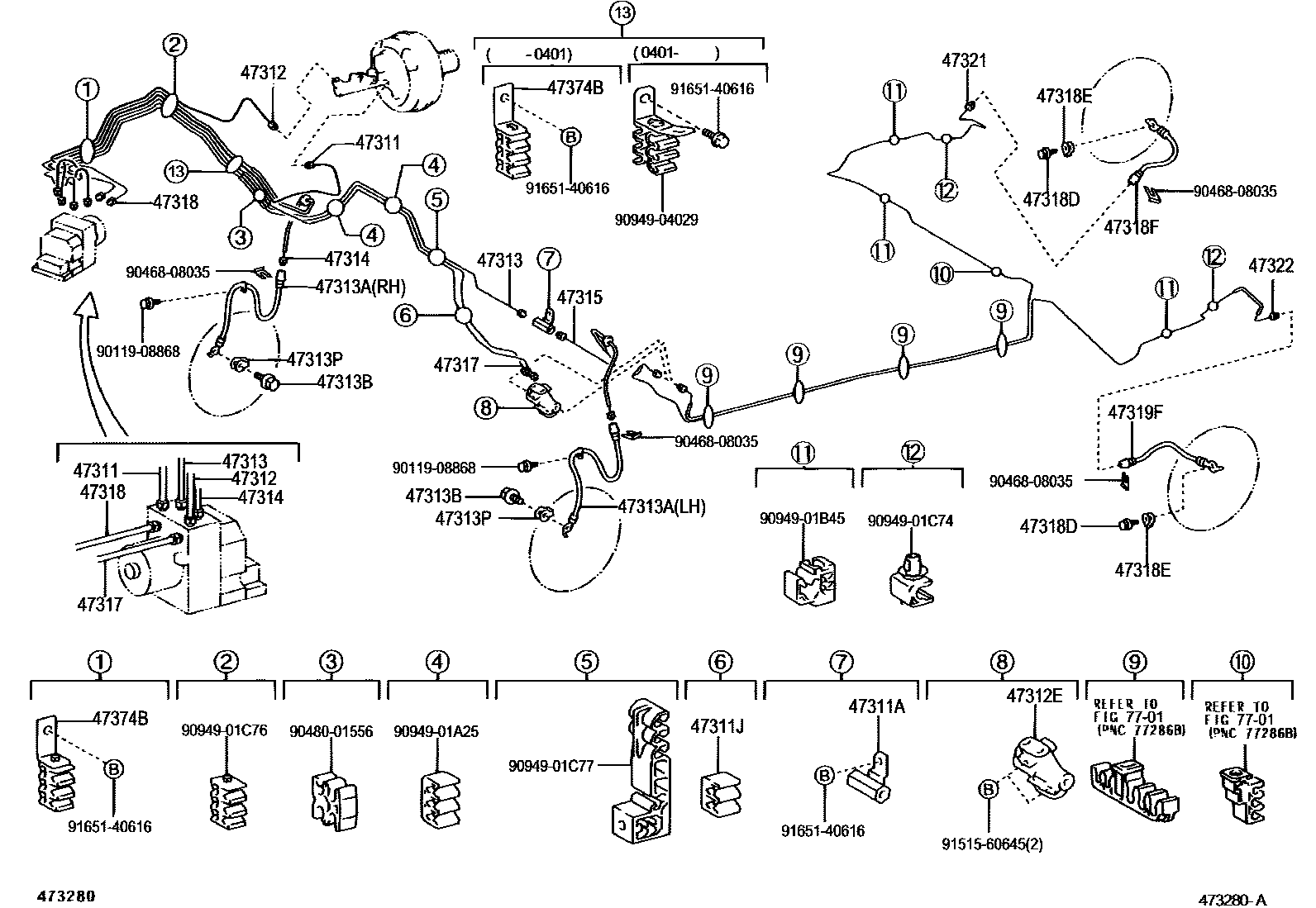 Toyota COROLLA 制动配管和卡箍 EPC diagram — 473280A