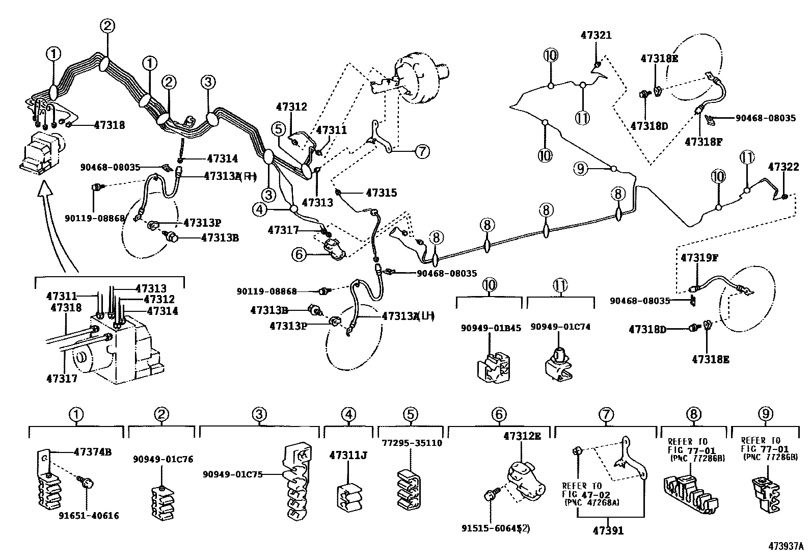 Toyota COROLLA 制动配管和卡箍 EPC diagram — 473937A
