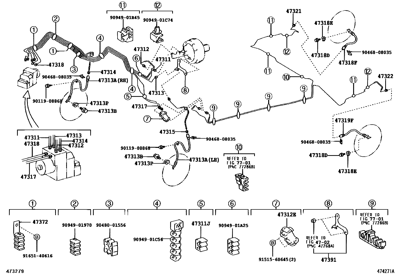 Toyota COROLLA 制动配管和卡箍 EPC diagram — 474271A