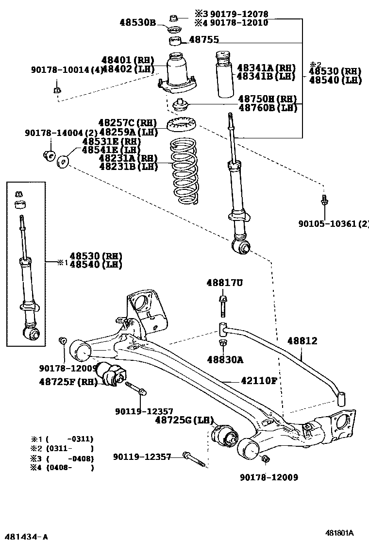 Toyota COROLLA Rear Spring & Shock Absorber EPC diagram — 481801A