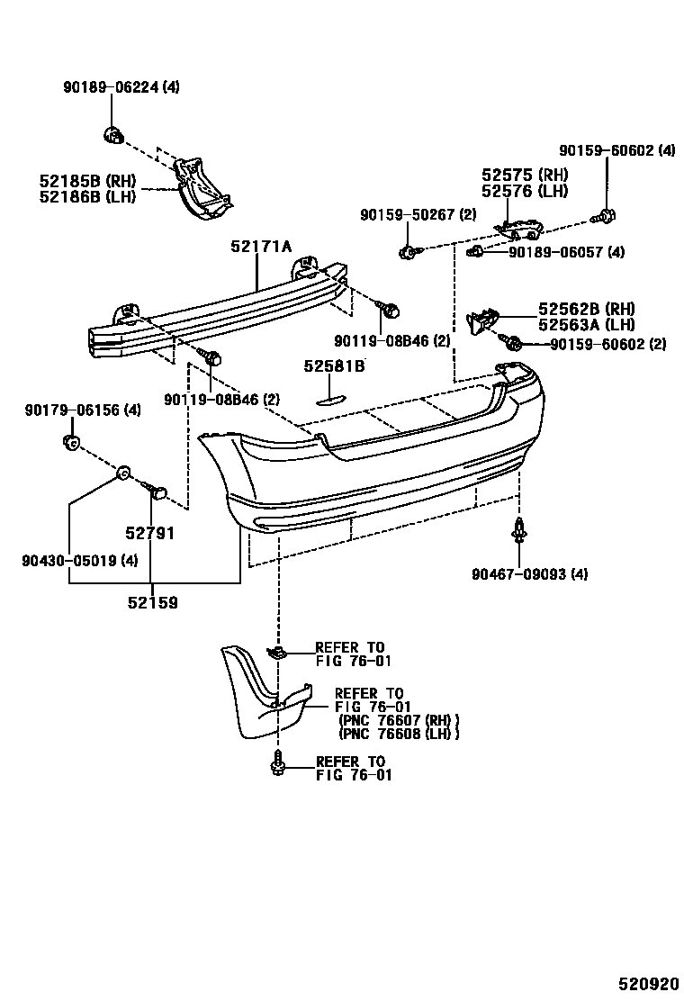 Toyota COROLLA 后保险杠及附件 EPC diagram — 520920
