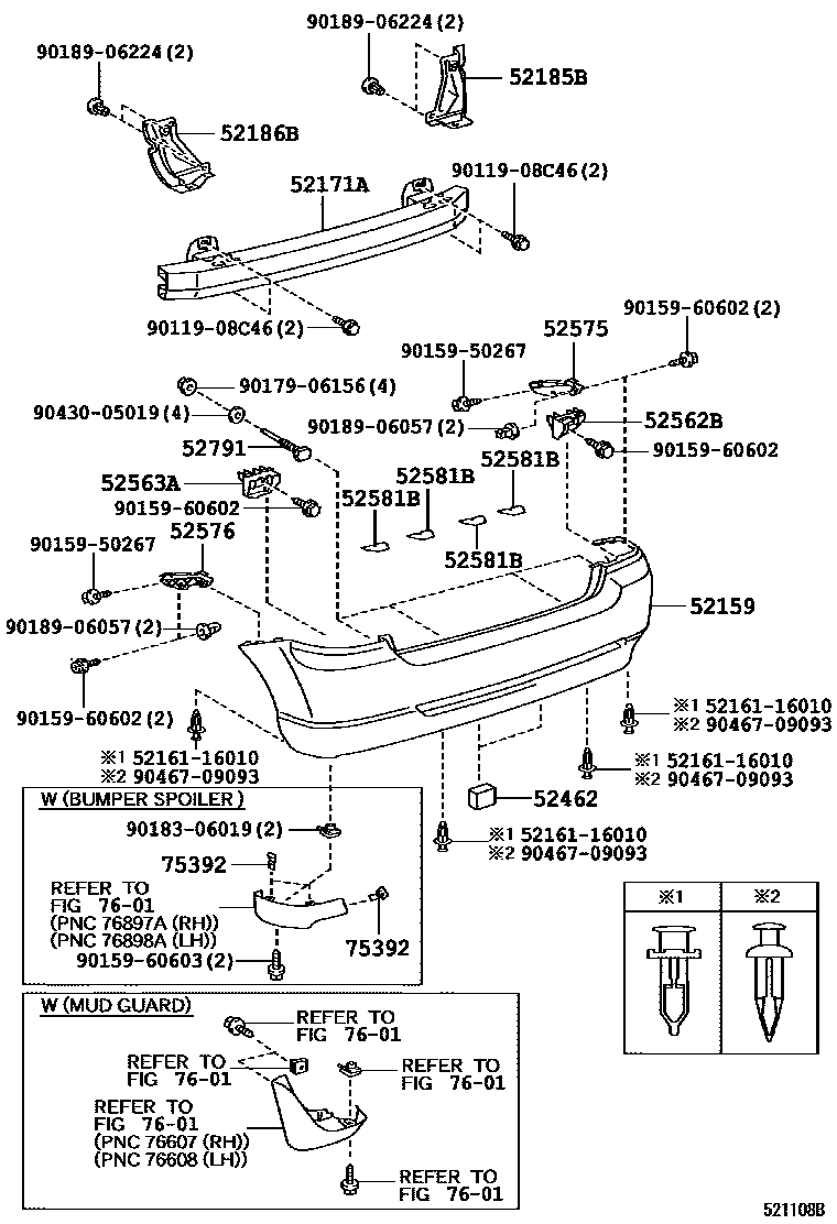 Toyota COROLLA 后保险杠及附件 EPC diagram — 521108B