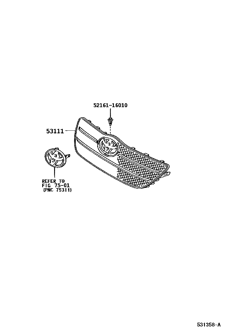 Toyota COROLLA radiator grille EPC diagram — 531358A
