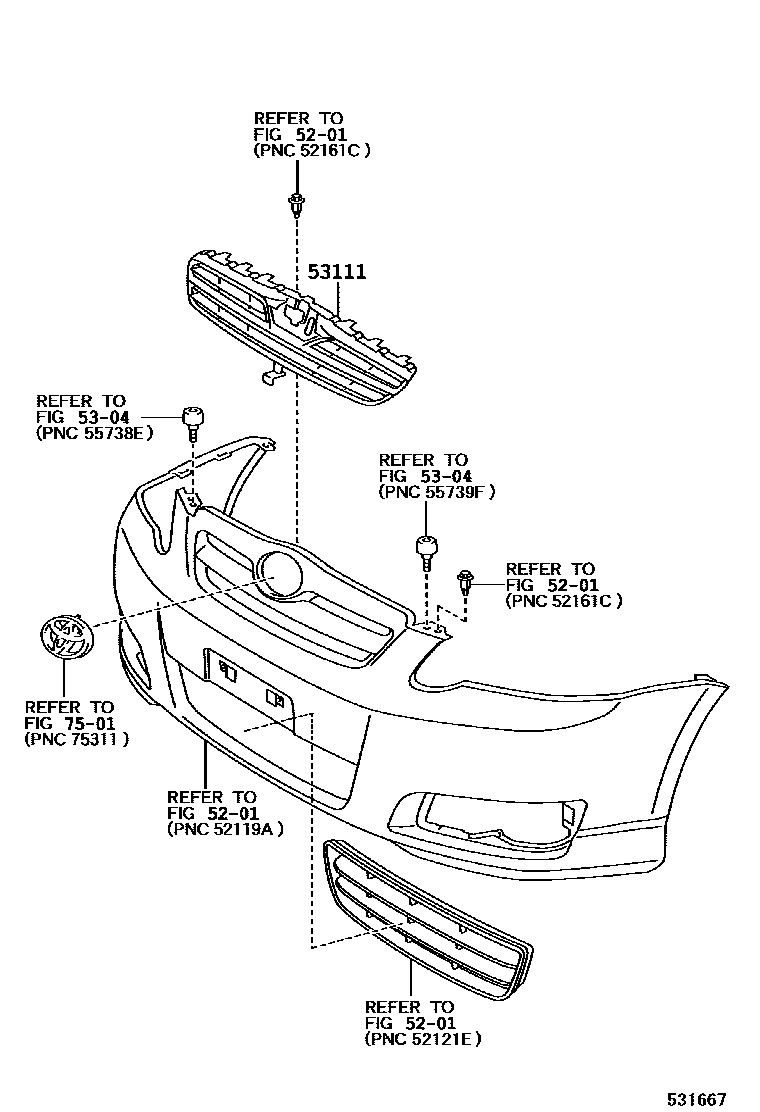 Toyota COROLLA radiator grille EPC diagram — 531667