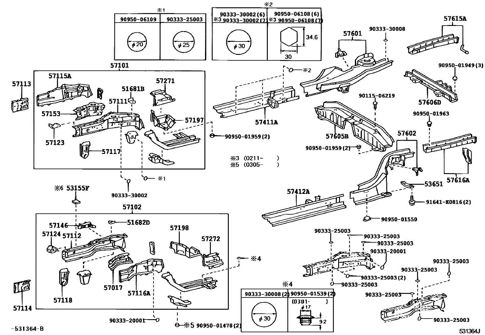 Toyota COROLLA Floor stringers EPC diagram — 531364J
