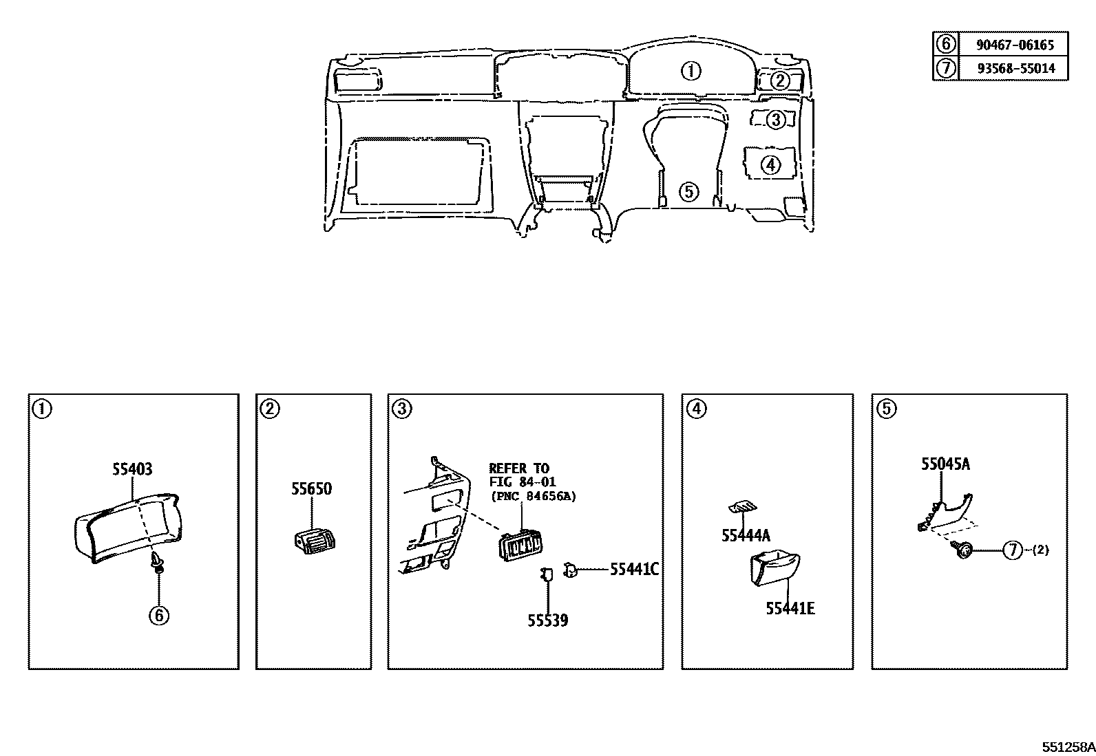 Toyota COROLLA 仪表板和手套箱 EPC diagram — 551258A