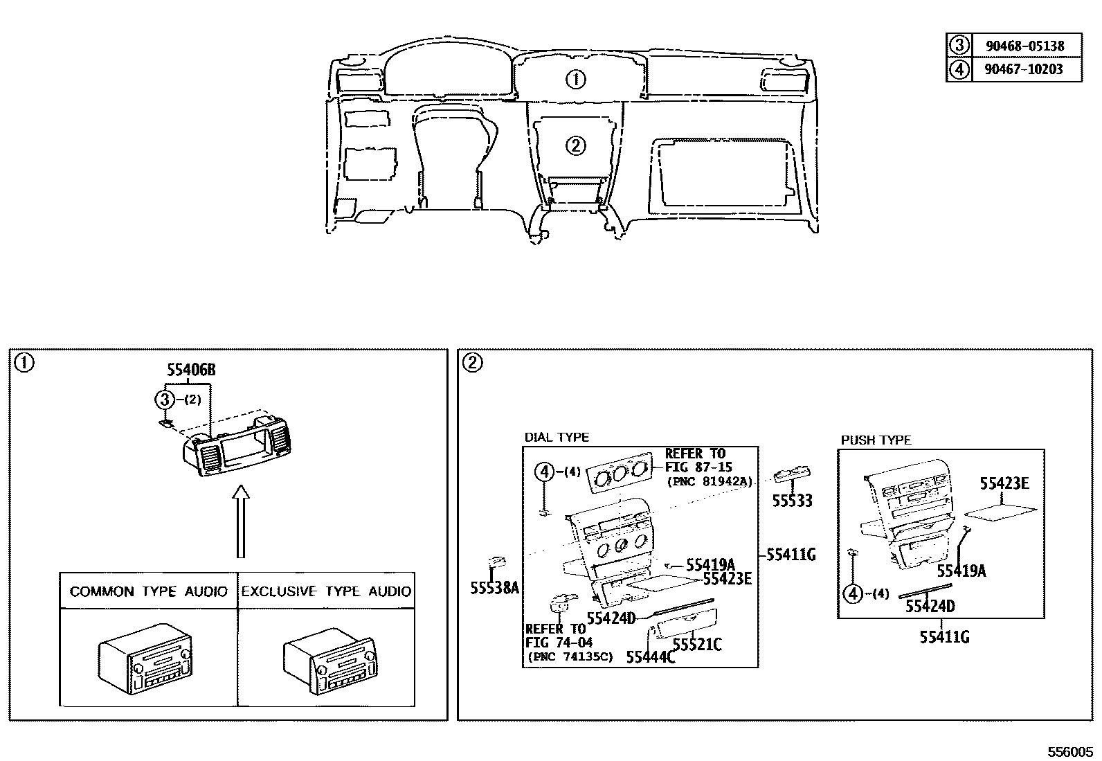 Toyota COROLLA 仪表板和手套箱 EPC diagram — 556005