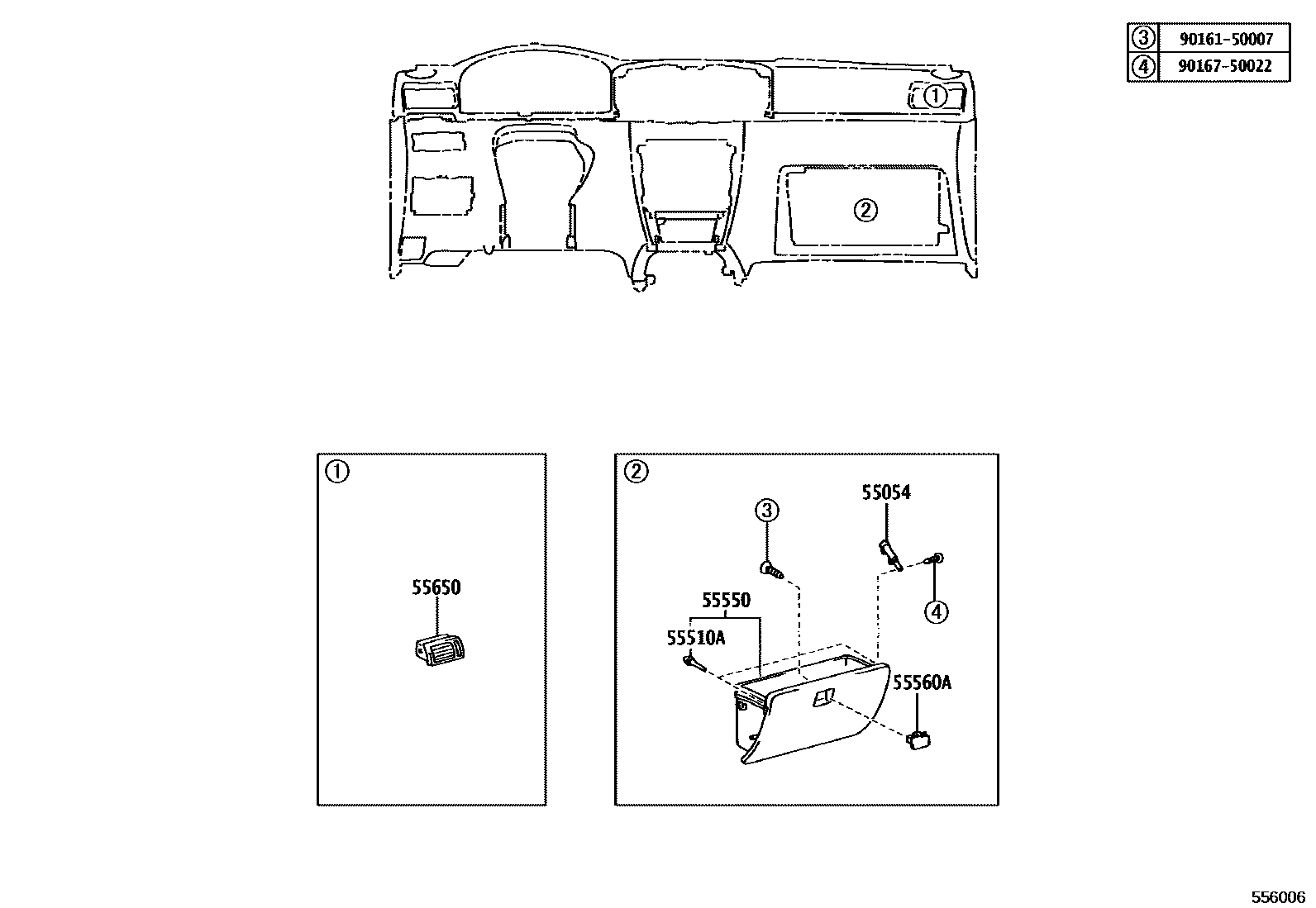 Toyota COROLLA 仪表板和手套箱 EPC diagram — 556006