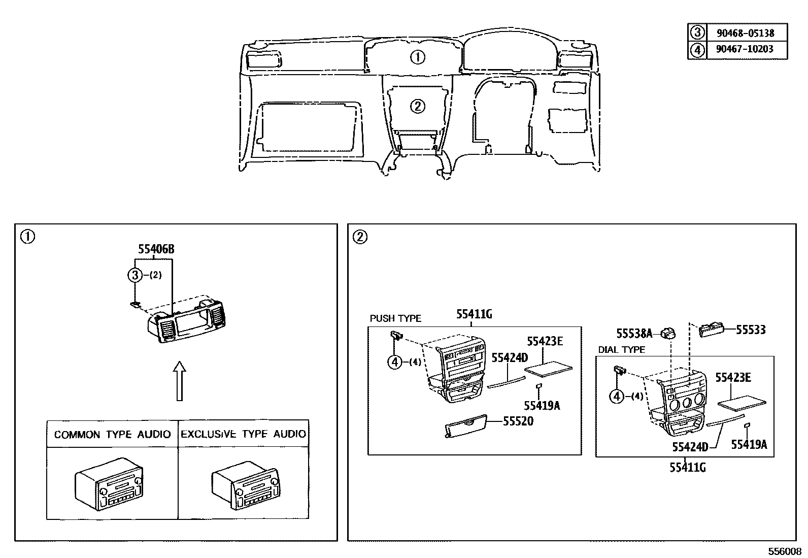 Toyota COROLLA 仪表板和手套箱 EPC diagram — 556008