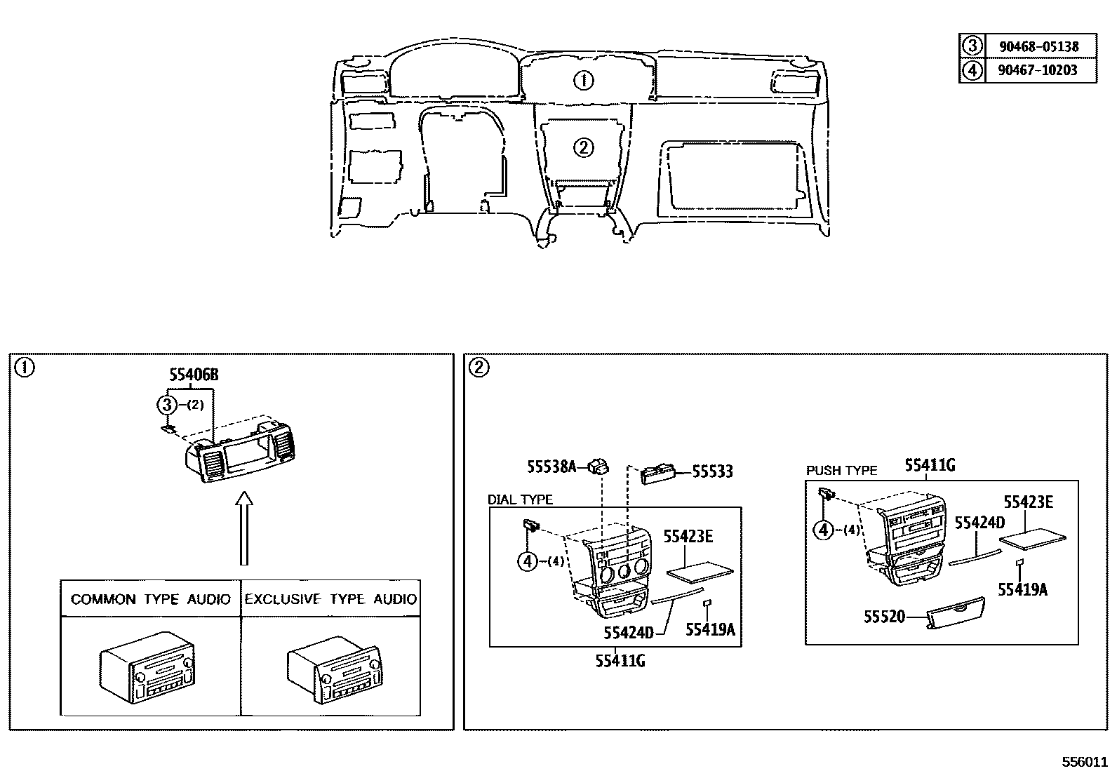 Toyota COROLLA 仪表板和手套箱 EPC diagram — 556011