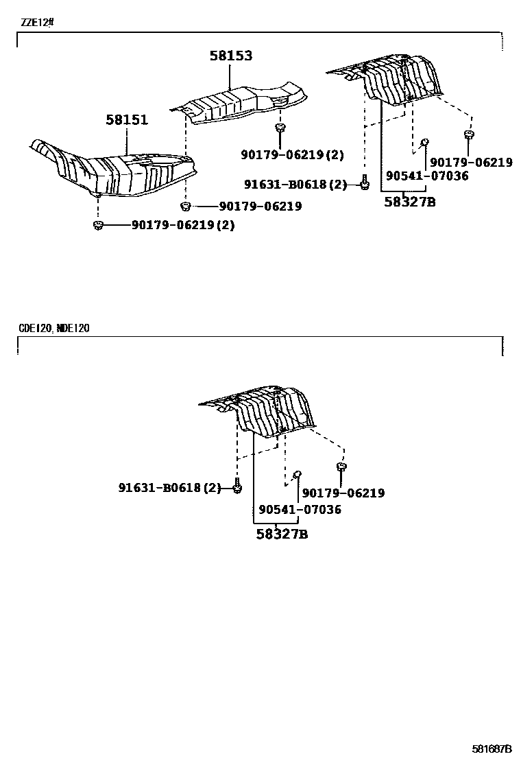Toyota COROLLA 地板隔热垫 EPC diagram — 581687B