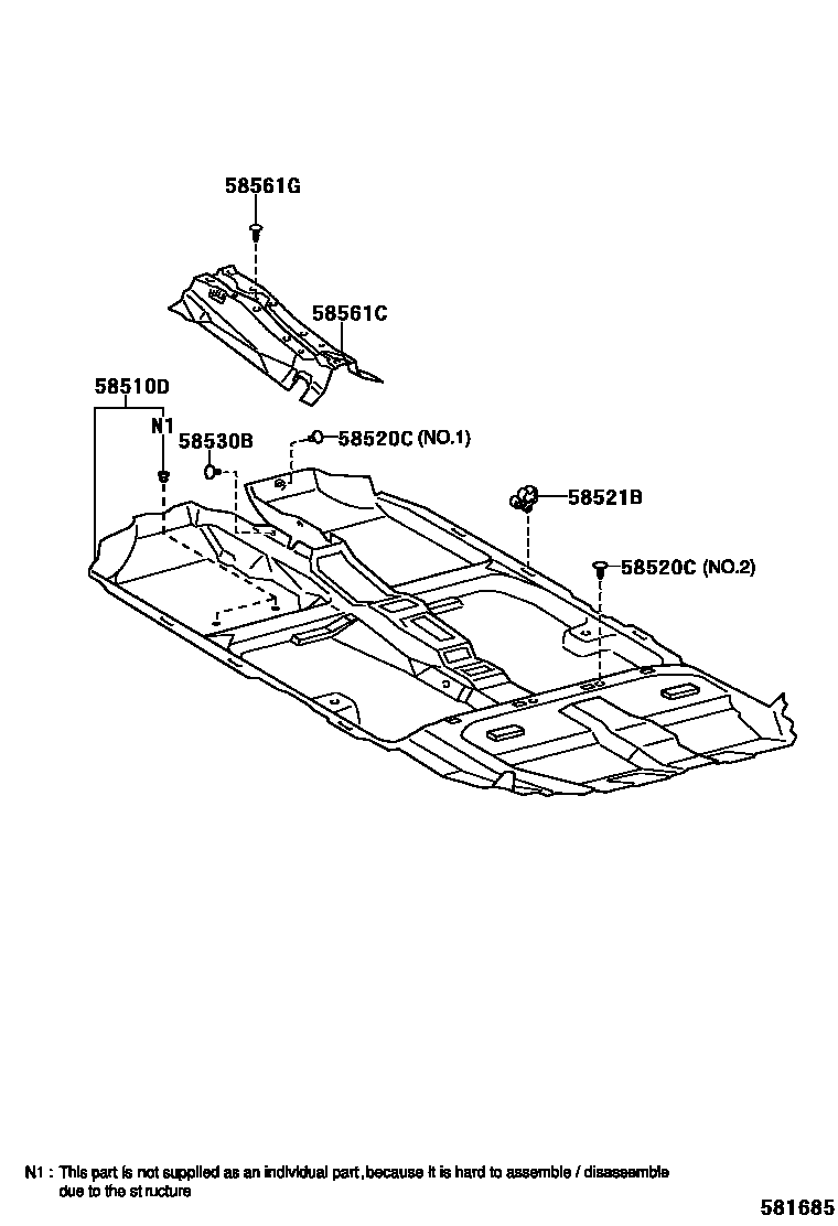 Toyota COROLLA 地板垫和地毯 EPC diagram — 581685