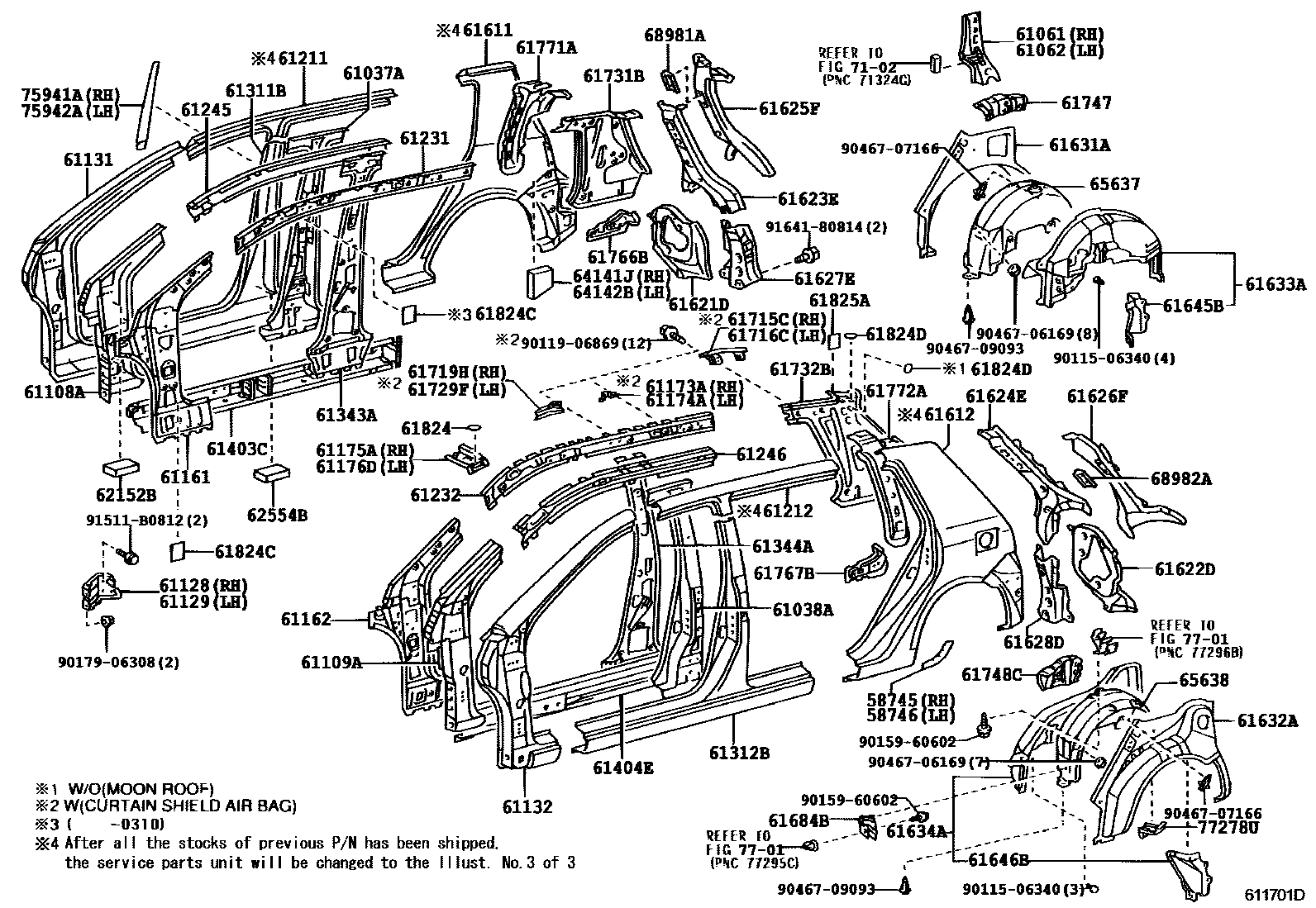 Toyota COROLLA 侧梁 EPC diagram — 611701D