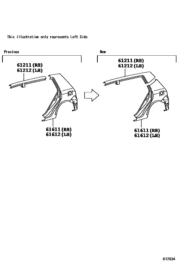 Toyota COROLLA 侧梁 EPC diagram — 612934