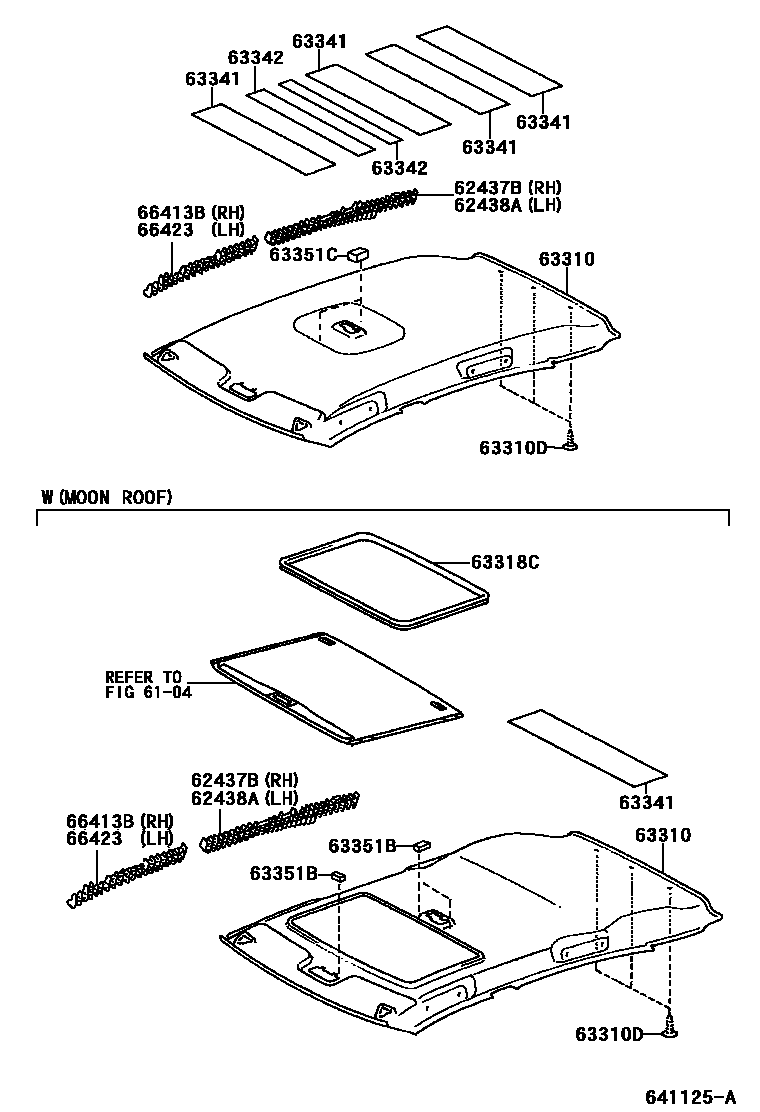 Toyota COROLLA 车顶内衬和消声垫 EPC diagram — 641125A
