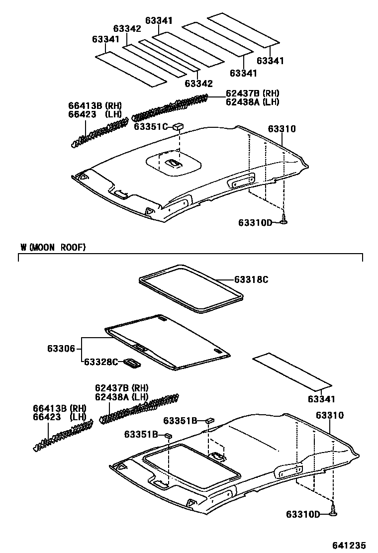 Toyota COROLLA 车顶内衬和消声垫 EPC diagram — 641235