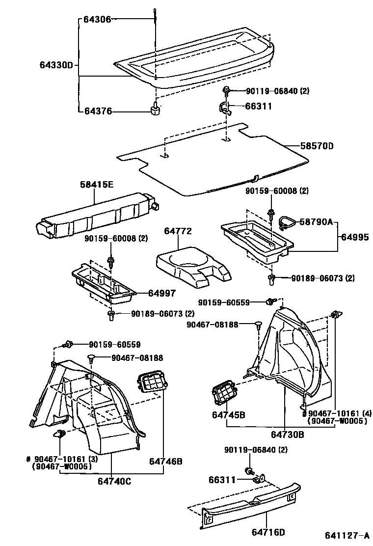 Toyota COROLLA 底板和底板装饰罩 EPC diagram — 641127A