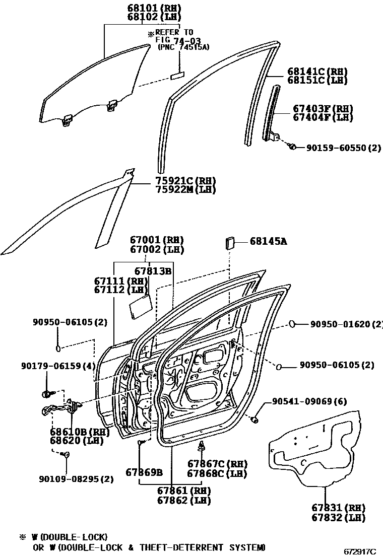 Toyota COROLLA 前门板和前门玻璃 EPC diagram — 672917C